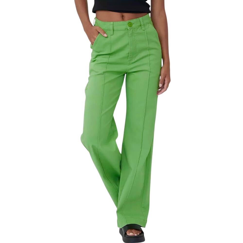 NWOT Cotton-On Grass Green Wide Leg Pintuck Pleat High Rise Twill Pants Size 4